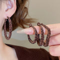 Vintage Flocked Fabric Leopard Print Geometric Pendant Hoop Earrings Maillard Style Women's Jewelry view 2