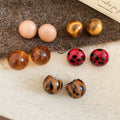 Retro Maillard Leopard Print Resin Geometric Round Stud Earrings With Silver Pins For Women view 3