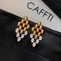 Copper Stud Earrings With Super Sparkly Zircon Diamond Hollow Geometric Light Luxury Design view 4