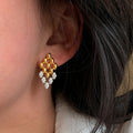 Copper Stud Earrings With Super Sparkly Zircon Diamond Hollow Geometric Light Luxury Design view 3