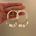 Ethnic Cotton Rope Round Hollow Teardrop Tassel Drop Earrings, Vintage Boho Geometric Ear Hooks view 1