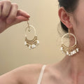 Ethnic Cotton Rope Round Hollow Teardrop Tassel Drop Earrings, Vintage Boho Geometric Ear Hooks view 2