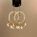 Ethnic Cotton Rope Round Hollow Teardrop Tassel Drop Earrings, Vintage Boho Geometric Ear Hooks view 3