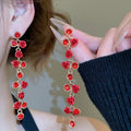 Light Luxury Alloy Rhinestone Flower Tassel Drop Earrings With Silver Pins For Women view 3