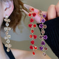 Light Luxury Alloy Rhinestone Flower Tassel Drop Earrings With Silver Pins For Women view 1