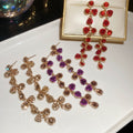 Light Luxury Alloy Rhinestone Flower Tassel Drop Earrings With Silver Pins For Women view 2