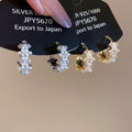 14K Gold Plated Faux Pearl Zircon Geometric Round Ear Cuff Earrings For Women view 1