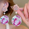 Acrylic Floral Geometric Butterfly Pendant Drop Earrings With Silver Pins, Vacation New Chinese Style view 1