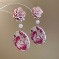 Acrylic Floral Geometric Butterfly Pendant Drop Earrings With Silver Pins, Vacation New Chinese Style view 4