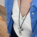 Vacation Style Cotton Cord Stone Heart Dog Flower Pendant Sweater Necklace For Women view 4