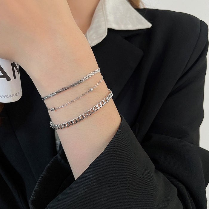 Metallic Iron Snake Chain Bracelet Jewelry Set For Women, Geometric European American Style