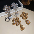 Alloy Floral Waterdrop Drop Earrings With Sparkling Rhinestones Light Luxury Court Style view 2