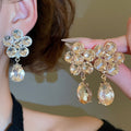 Alloy Floral Waterdrop Drop Earrings With Sparkling Rhinestones Light Luxury Court Style view 1