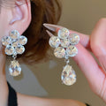 Alloy Floral Waterdrop Drop Earrings With Sparkling Rhinestones Light Luxury Court Style view 3