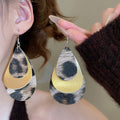 Vintage Leather Leopard Print Teardrop Diamond Tassel Drop Earrings view 4