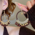 Bohemian Glass Drop Earrings With Cotton Rope Wrapped Round Hollow Geometric Resort Style view 1