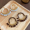 Bohemian Glass Drop Earrings With Cotton Rope Wrapped Round Hollow Geometric Resort Style view 2