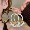 Bohemian Glass Drop Earrings With Cotton Rope Wrapped Round Hollow Geometric Resort Style view 3