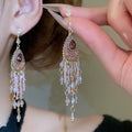 Vintage Ethnic Teardrop Crystal Tassel Drop Earrings With Rhinestone Inlay And Silver Needle view 4