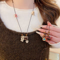 Wood Acrylic Resin Cat Bear Camera Pendant Sweater Necklace Vacation Style view 1