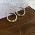 Minimalist Metal Hoop Earrings With Crinkled Double Layer Round Pendant Design view 2