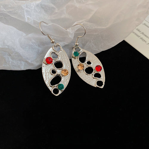 Rhinestone Geometric Oval Hollow Alloy Ethnic Style Ear Hook Drop Earrings For Women