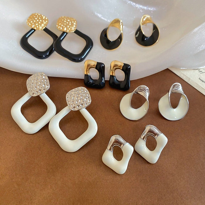 Minimalist Alloy Geometric Rhombus Twisted Square Enamel Drop Earrings For Women