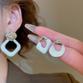 Minimalist Alloy Geometric Rhombus Twisted Square Enamel Drop Earrings For Women view 2