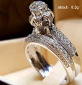 Silver Tone Raised Solitaire Three Piece Crystal Ring Set view 2