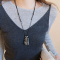 Vintage Stone Beaded Teardrop Heart Tassel Pendant Ethnic Style Sweater Necklace view 4