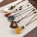 Vintage Stone Beaded Teardrop Heart Tassel Pendant Ethnic Style Sweater Necklace view 3