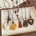 Vintage Stone Beaded Teardrop Heart Tassel Pendant Ethnic Style Sweater Necklace view 1