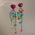 Sweet Heart Acrylic Shell Tassel Drop Earrings With Silver Pins For Women view 3