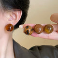Vintage Resin Leopard Print Round Flower Stud Earrings With Silver Posts Light Luxury Maillard Style view 2