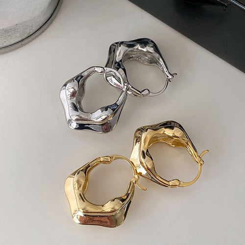 Glossy Metal Geometric Hollow Round Ear Cuff Earrings For Women Minimalist Luxury OL Fashion