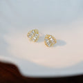 Luxury French Palace Style Gold Alloy Zircon Leaf Studs Sparkling Rhinestone Elegant Women's Earrings view 2