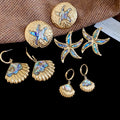 Stainless Steel Shell Starfish Abalone Pendant Drop Earrings Beach Vacation Style view 1
