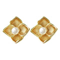 French Vintage Faux Pearl Four Leaf Flower Stud Earrings For Women Elegant Silver Needle Jewelry view 5