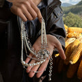 Light Luxury Faux Pearl Beaded Multi Layer Necklace With Zircon Round Portrait Pendant view 3