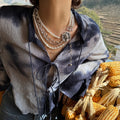 Light Luxury Faux Pearl Beaded Multi Layer Necklace With Zircon Round Portrait Pendant view 2