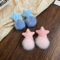 Plush Plaid Star And Round Ball Pendant Drop Earrings Vacation Style Silver Needle Jewelry view 2