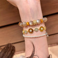 18K Gold Plated Zircon Acetate Round Pattern Bracelet Vintage Geometric Light Luxury Bangle view 2