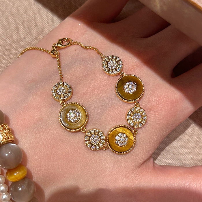 18K Gold Plated Zircon Acetate Round Pattern Bracelet Vintage Geometric Light Luxury Bangle