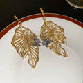 Alloy Hollow Leaf Butterfly Pendant Drop Earrings With Silver Pin European Style Fashion Ear Studs view 4