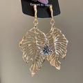 Alloy Hollow Leaf Butterfly Pendant Drop Earrings With Silver Pin European Style Fashion Ear Studs view 2