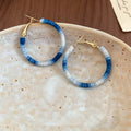 Cotton Thread Wrapped Geometric Circle Pendant Hoop Earrings Minimalist Silver Needle Style view 4