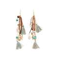 Bohemian Tassel Drop Earrings With Feather Shell Wood Beads And Cotton Thread view 5