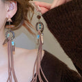 Bohemian Tassel Drop Earrings With Feather Shell Wood Beads And Cotton Thread view 4