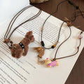Plush Beaded Leather Dog Pendant Necklace Cute Cartoon Animal Vacation Style Collarbone Choker view 1