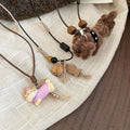 Plush Beaded Leather Dog Pendant Necklace Cute Cartoon Animal Vacation Style Collarbone Choker view 3